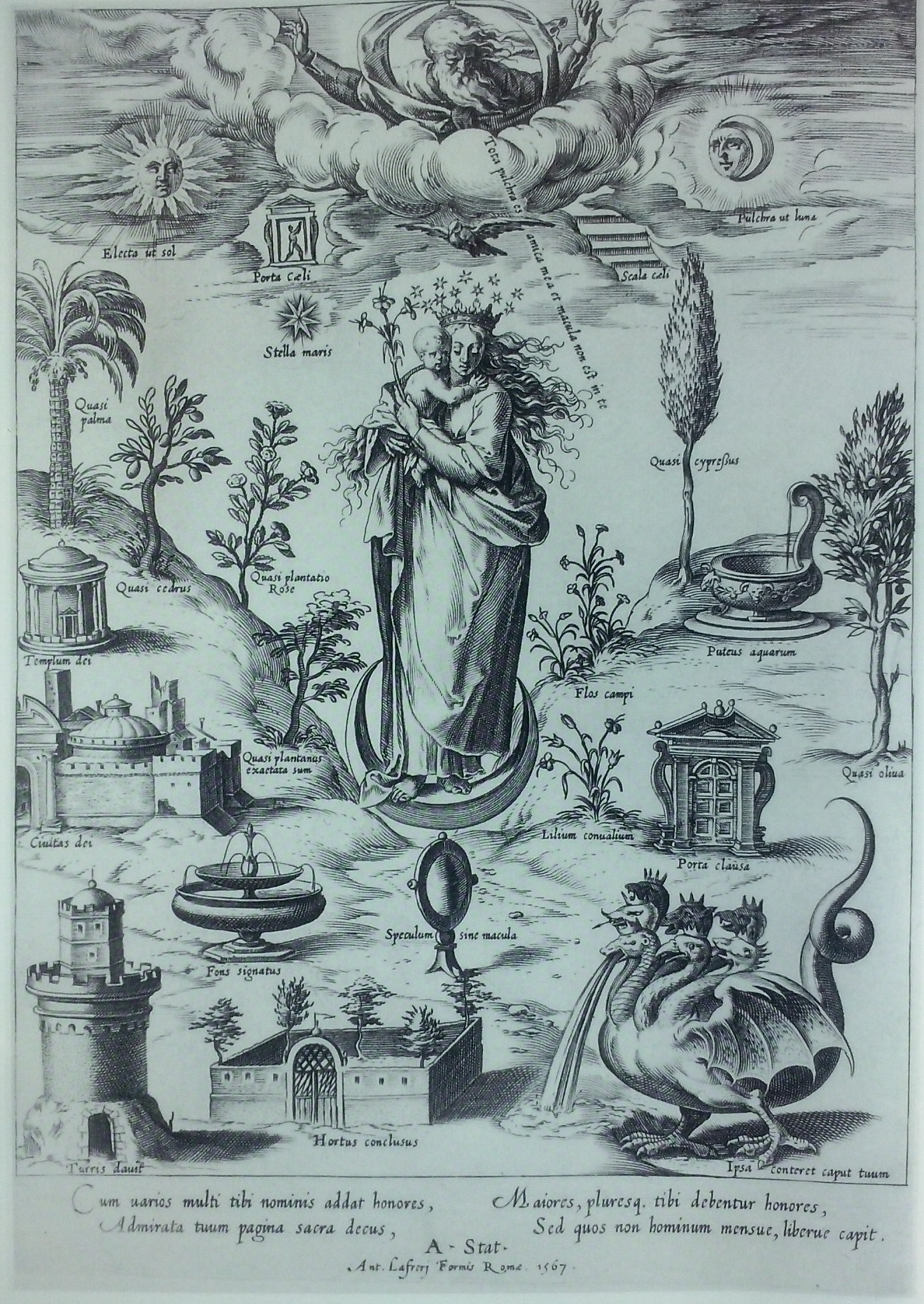 Cornelis Cort, Najświętsza Maria Panna w otoczeniu symboli maryjnych