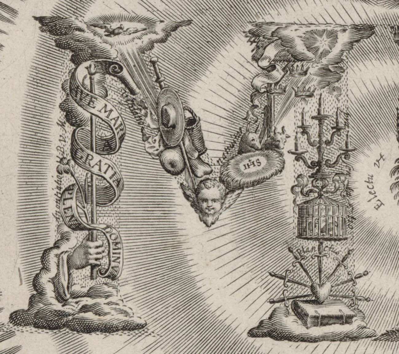 Rys 4. Jacob van der Heyden według Jana Ziarnki, Monogram Najświętszej Marii Panny (fragment)